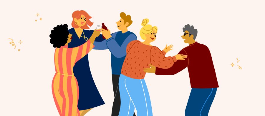 Singles haben zusammen eine gute Zeit und stoßen an - danke der vielen guten Event Ideen, die sie haben.