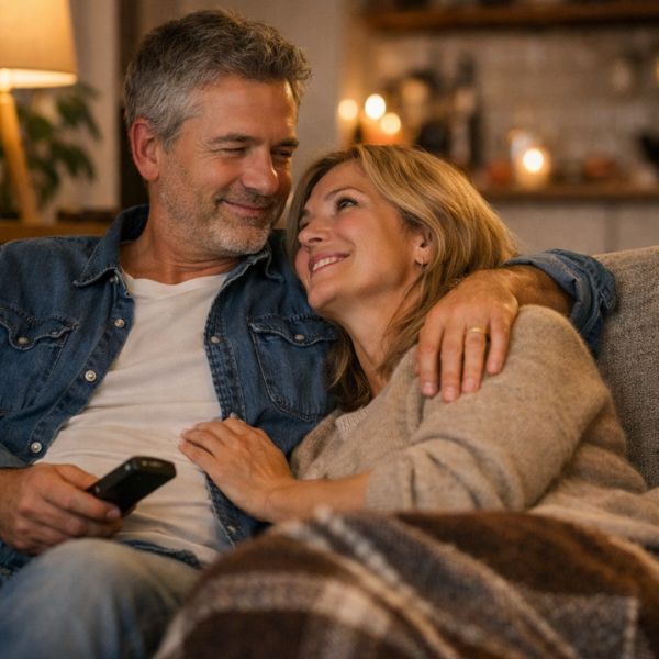 Freunde schauen entspannt zusammen Fernsehen - entwickeln sich da mehr Gefühle? 