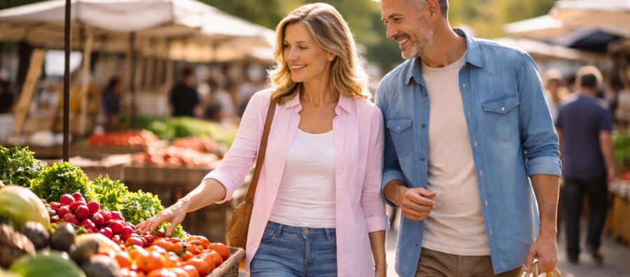 Date Ideen für Singles: Entspannt über den Wochenmarkt schlendern und ganz nebenbei verlieben