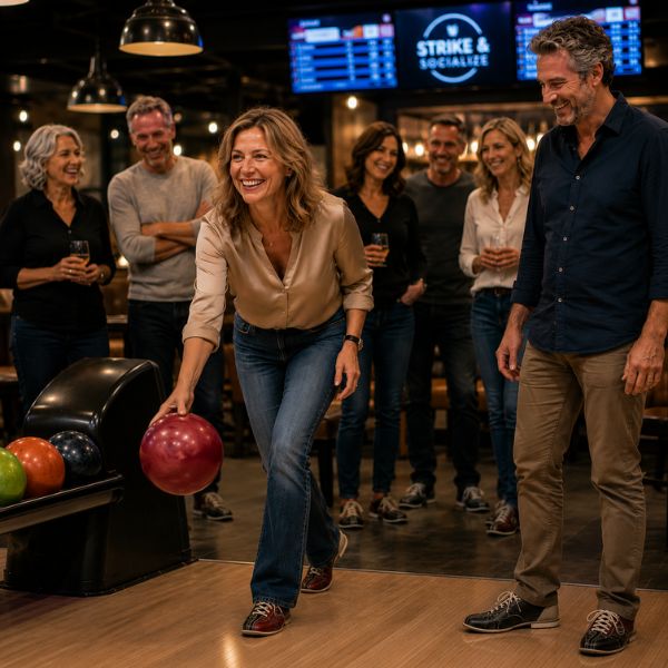 Bowling Abend mit Singles, die sich in einer Singlebörse mit echten Events dazu verabredet haben